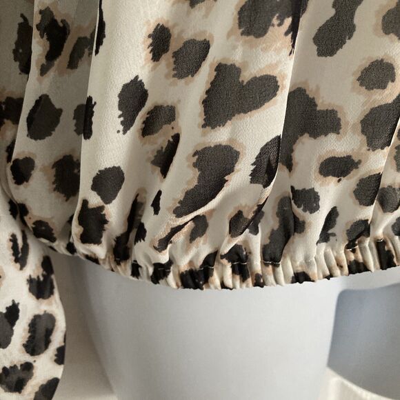 Express Chiffon Blouson Top Womens Small Animal Print Blouse Button Up Boho NWT - Picture 5 of 12